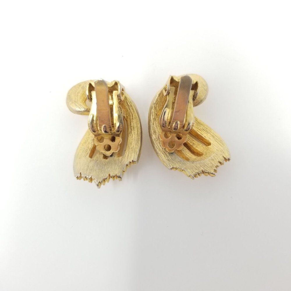 Vintage Gold Tone Clip On Earrings, Retro Mid-century Style, Estate - Picture 2 of 4